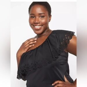 LANE BRYANT SWIM CACIQUE BLACK LASER CUT NO WIRE ONE SHOULDER TANKINI TOP 16